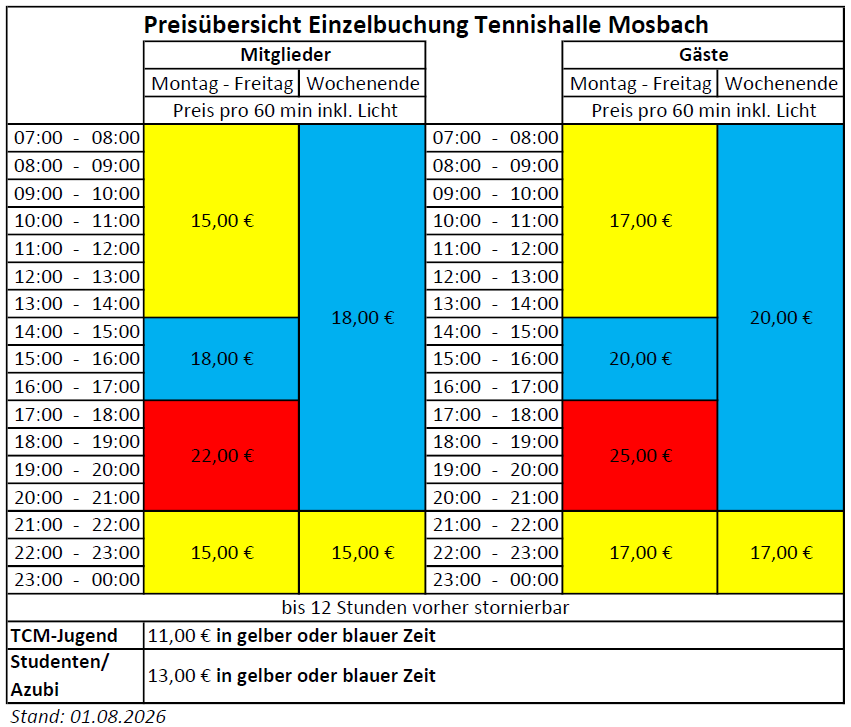 Tennishalle Preise ab08 2026